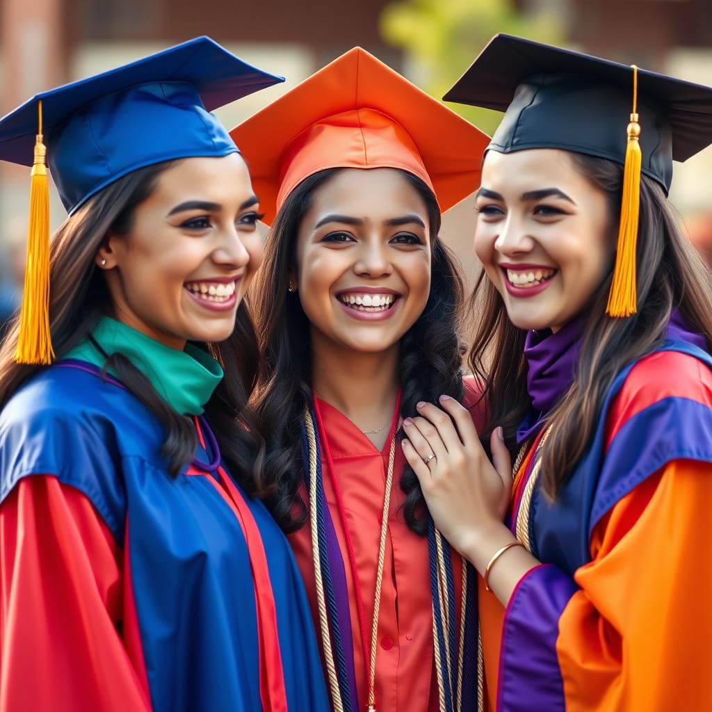 Graduation: Three Girls Celebrate in 4K Photo
