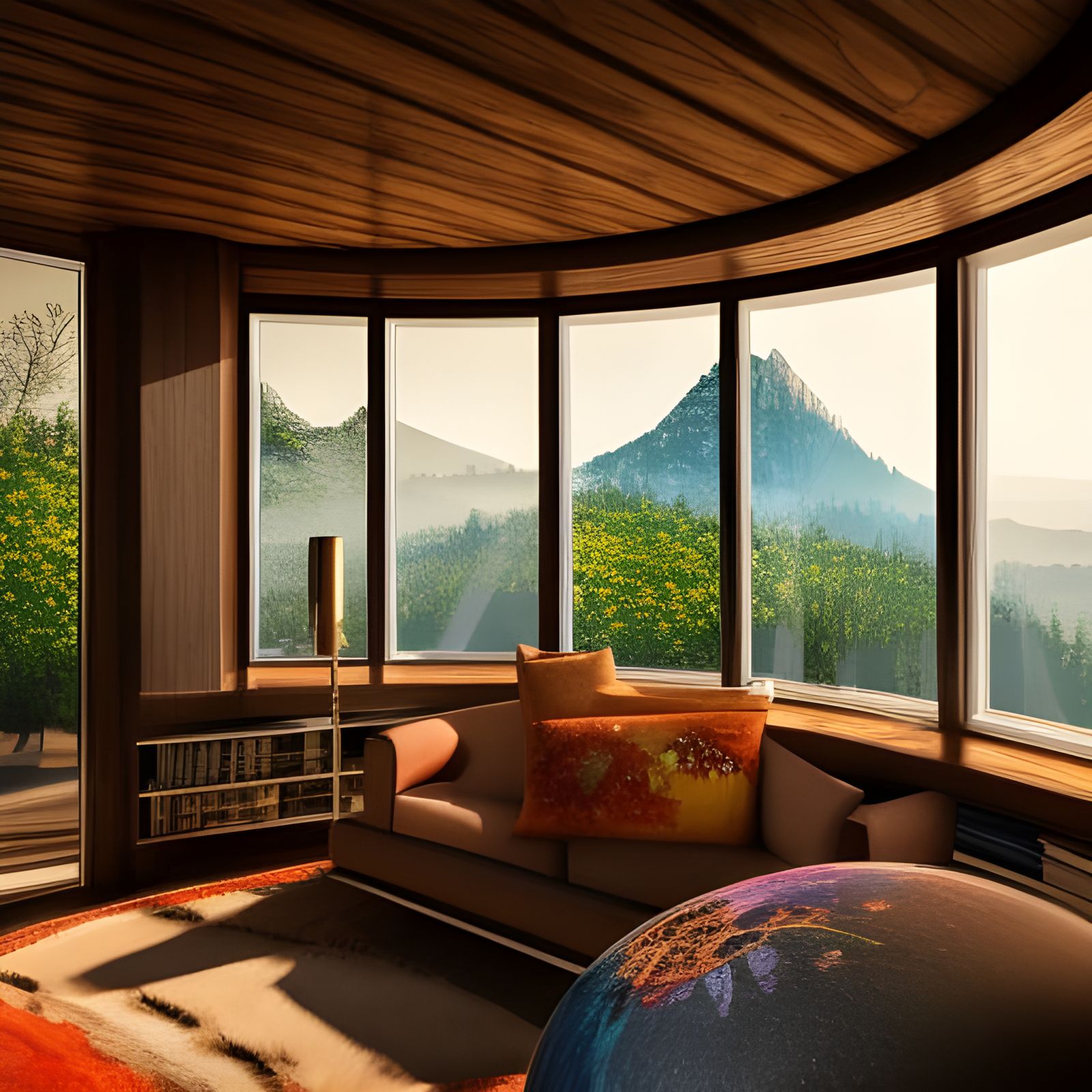 Cozy Mid-Century Library in Solarpunk Style
