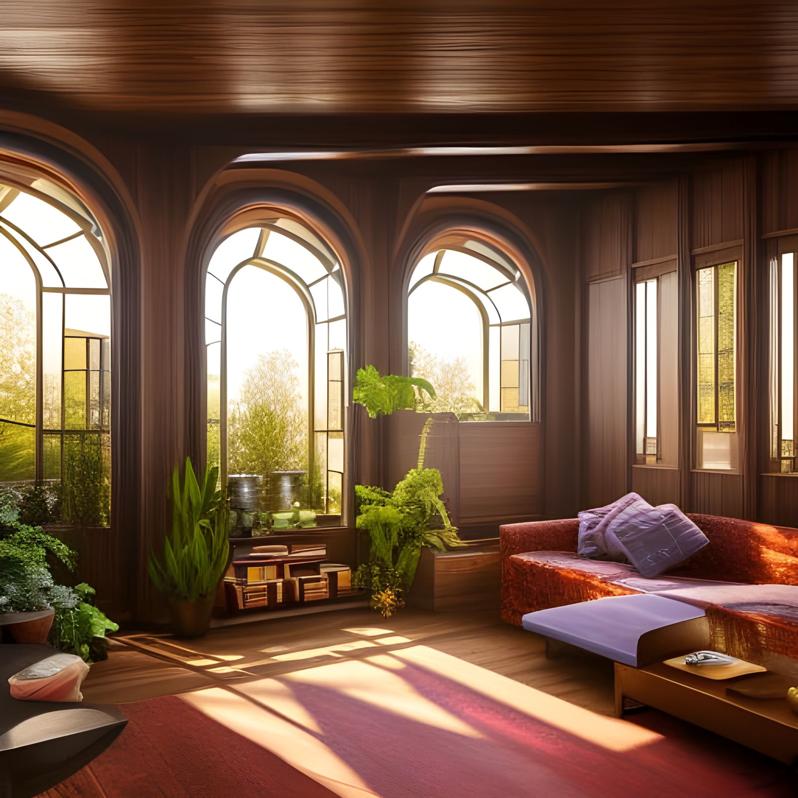 Cozy Mid-Century Library in Solarpunk Style