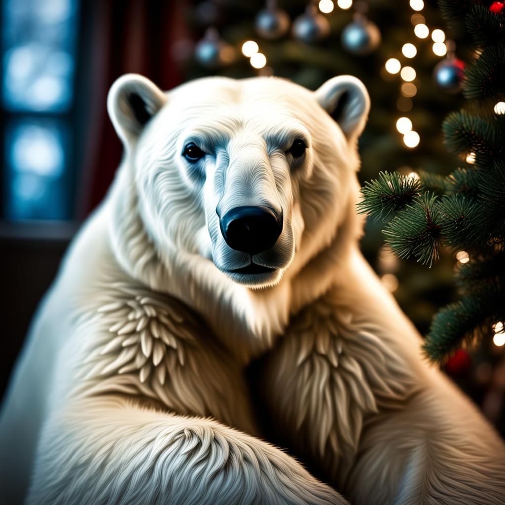 Polar Bear Celebrates Christmas: Hyperrealistic Image