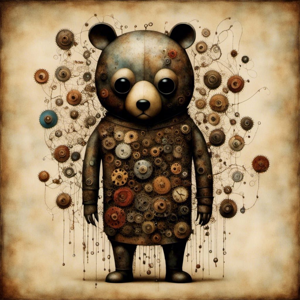 Surreal Opera Bear with TV Head, Miró Style