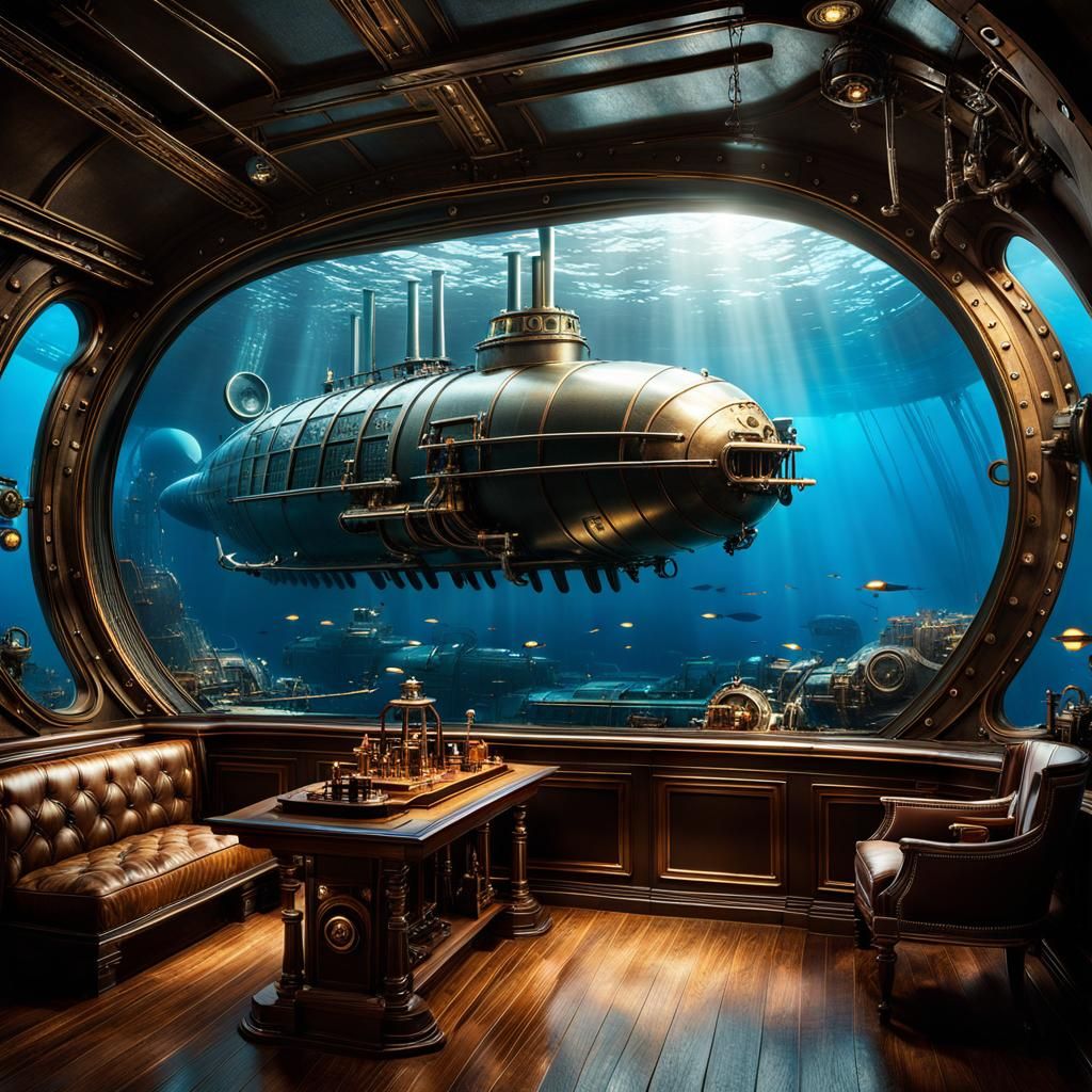 Steampunk Nautilus in Deep Sea: Magic Realism