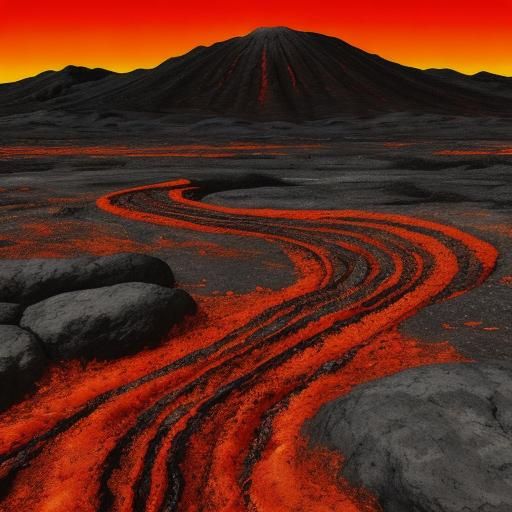 Lava Landscape in Abstract Expressionist Style