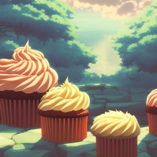 Cupcakes in Studio Ghibli Anime Style