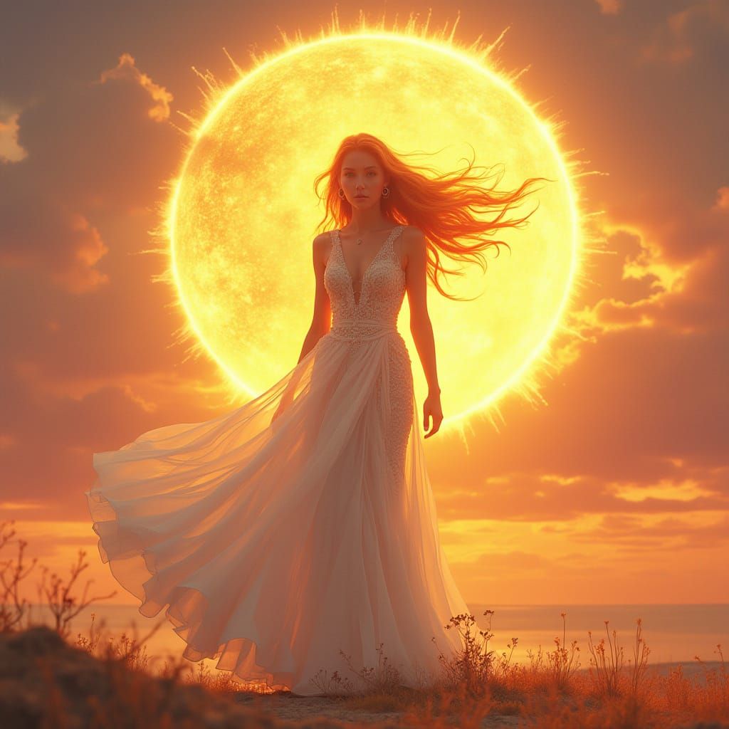 Goddess of Radiant Elegance in Sunset Hues