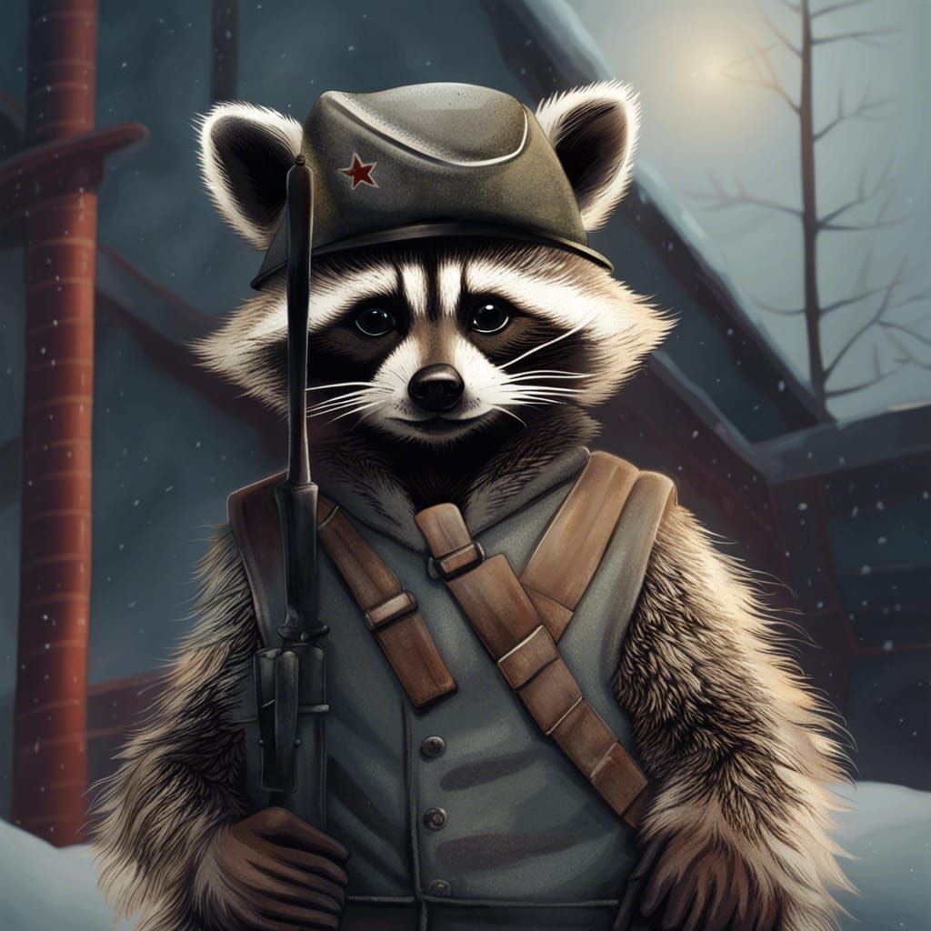 Raccoon Wearing Soviet Ushanka Hat Digital Art