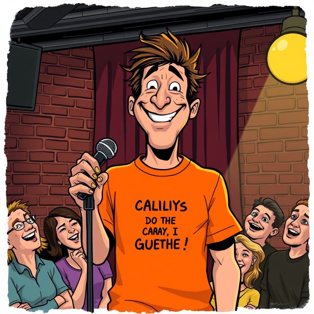 Comedian on Stage in Basquiat and Steadman Style