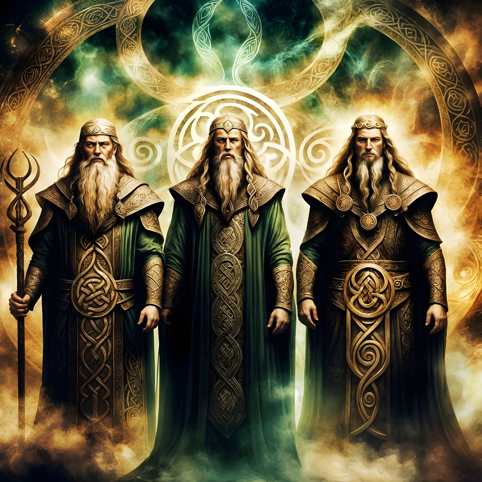 Celtic Gods in Swirling Emerald and Copper