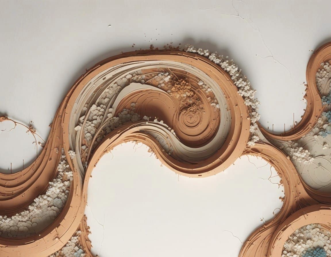 Ethereal Clay Abstractions with Straw and Flowers in Neo-Cub...