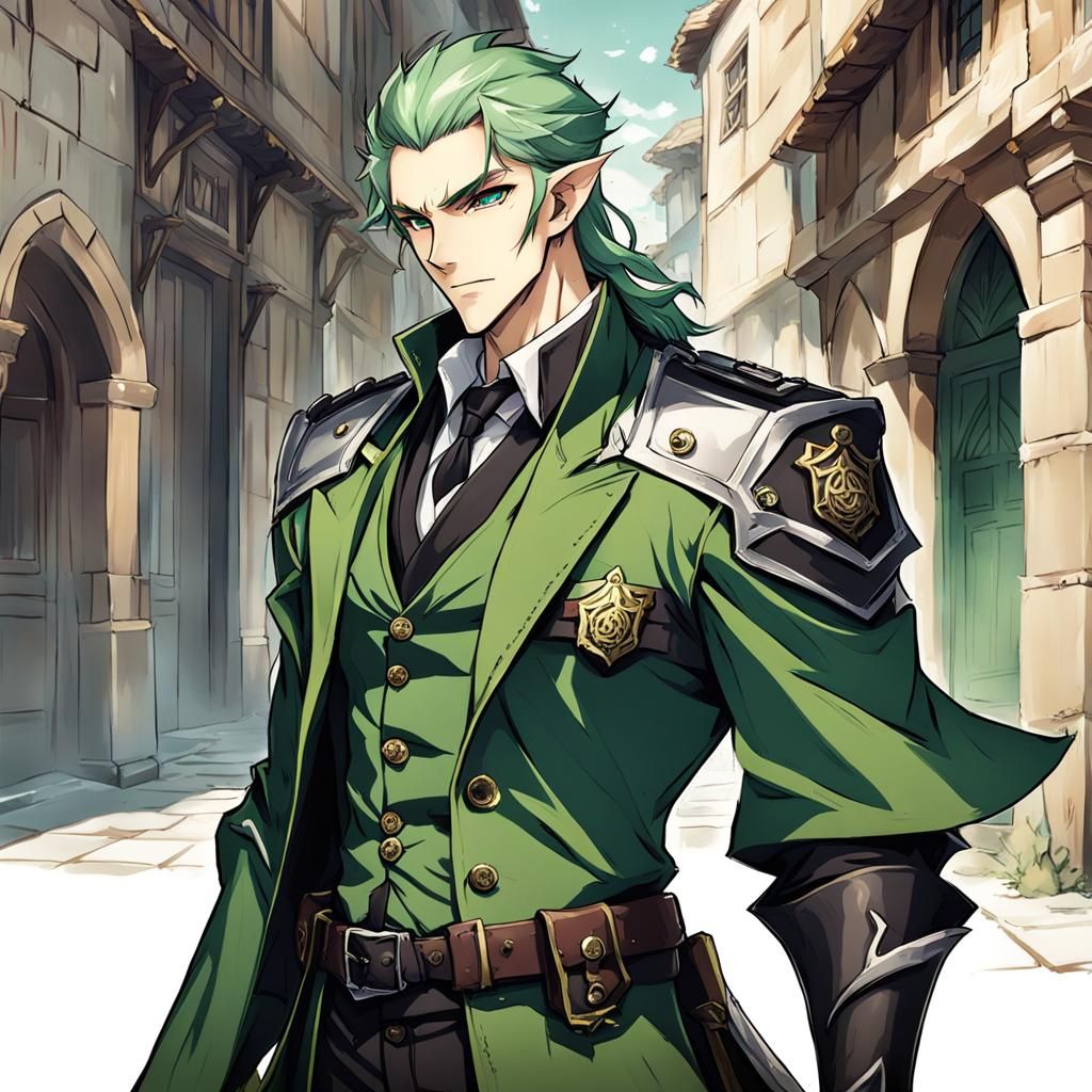 Anime Sea Elf Detective in Medieval Clothing