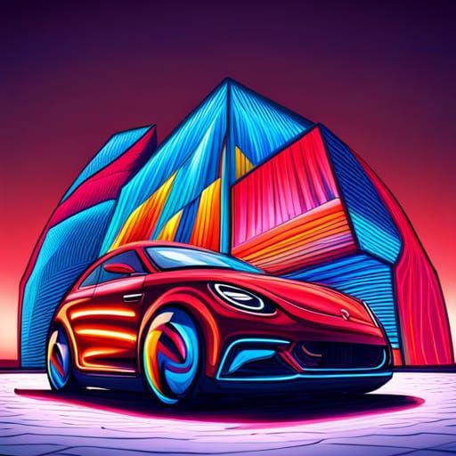 Car Company Logo in Neon Street Art Style