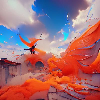 Fantastical Orange Wings: Detailed Matte Painting