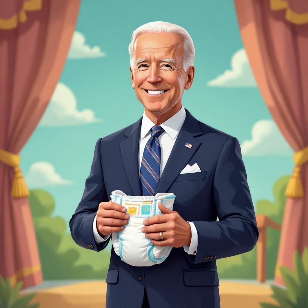 Cartoon-Style Joe Biden with Diaper