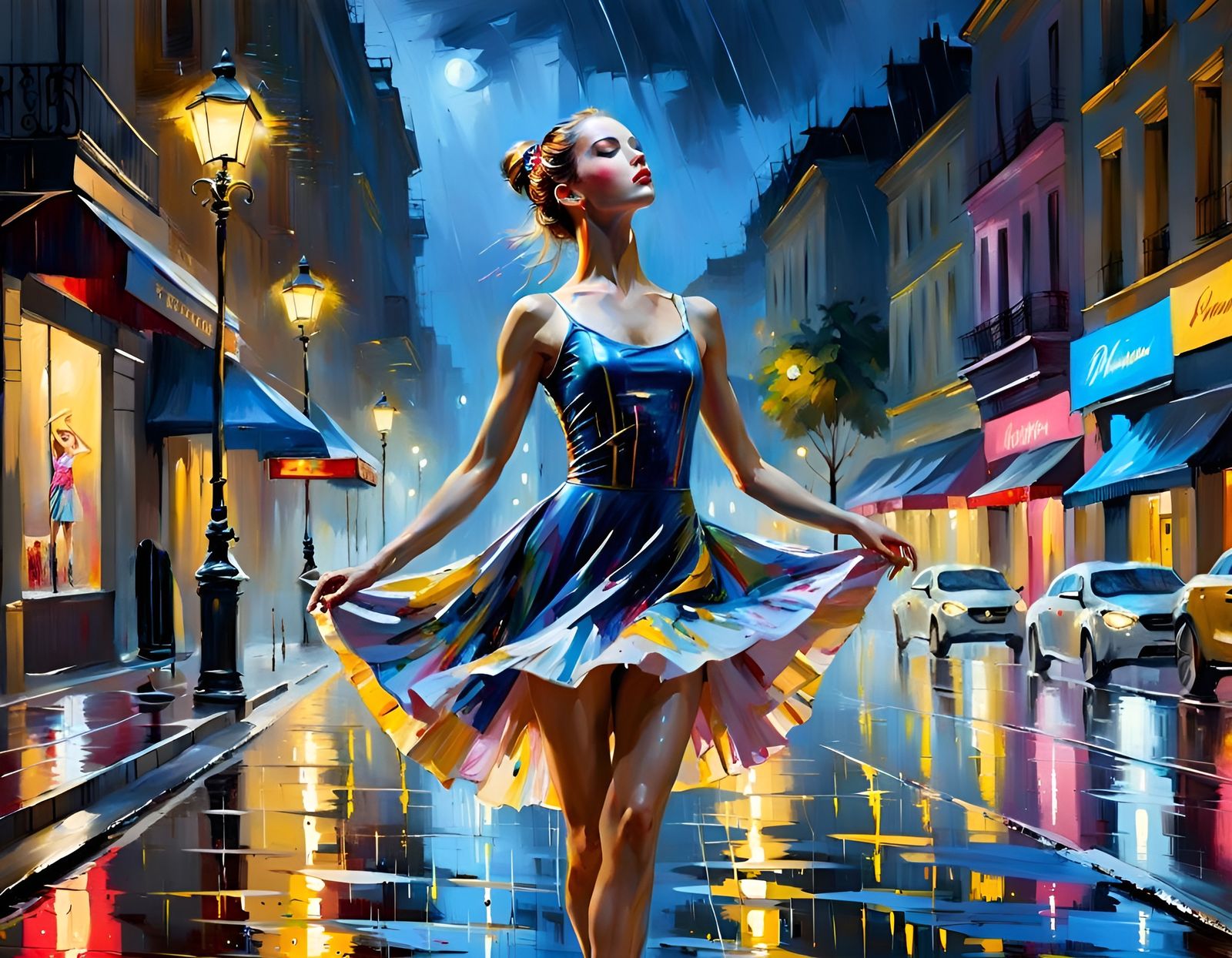 Rainy City Sidewalk Reflections