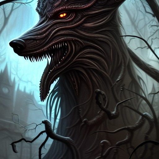 Eldritch Mutant Wolf in Gothic Horror Style