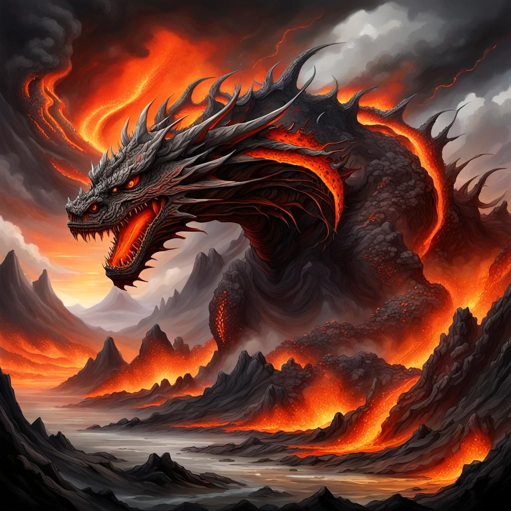 Volcano Eruption Creates Lava Dragon in Fantasy Art