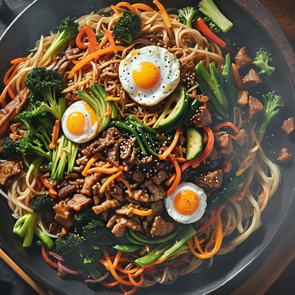 Steaming Bibimbap with Fried Egg: Culinary Photography