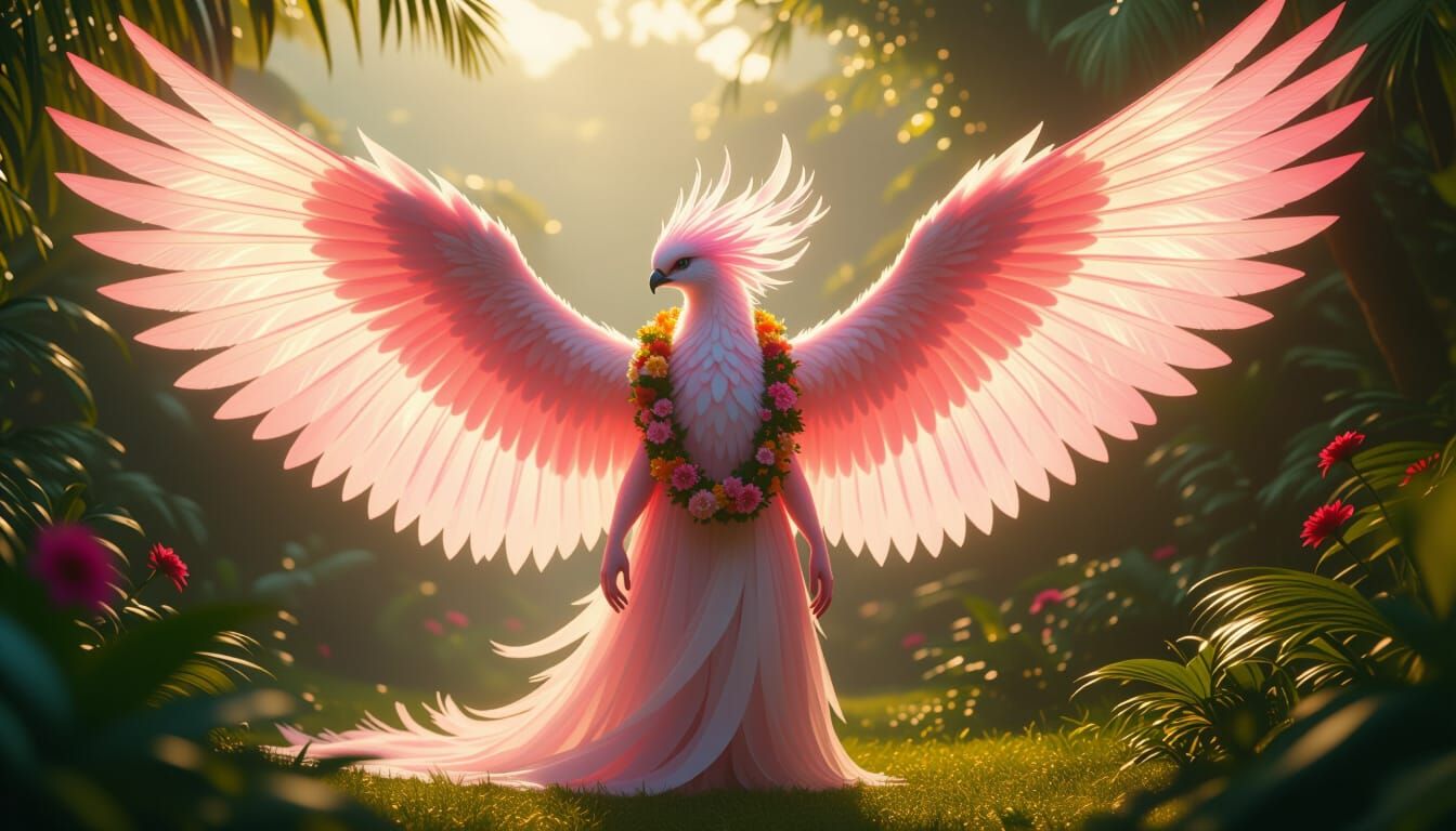 Pink Ethereal Creature Spreads Wings in Paradise