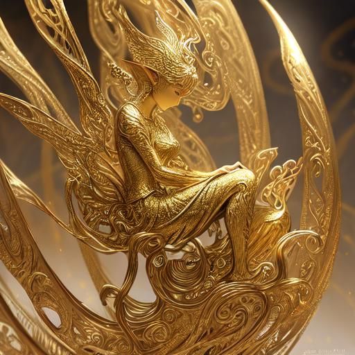 Golden Elfin Figurine with Filigree Details