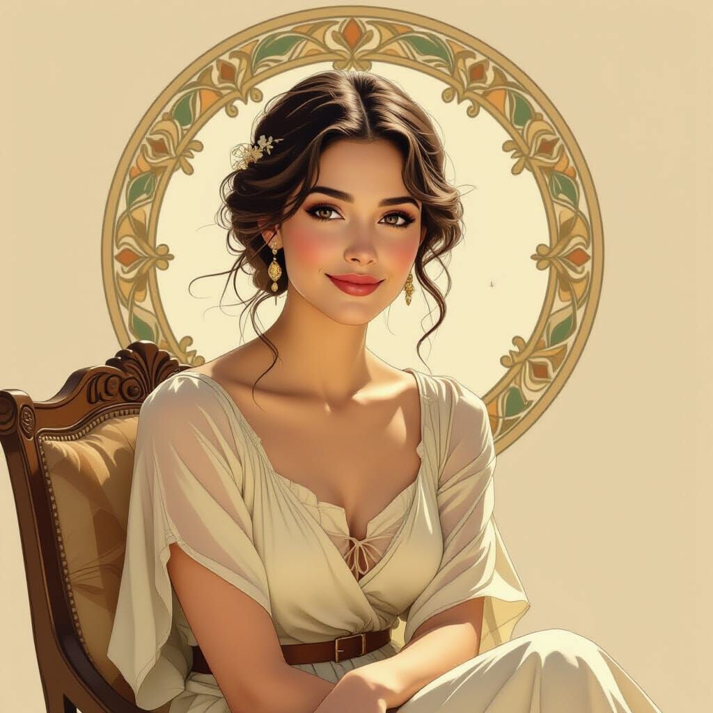 Elegant Woman Portrait in Art Nouveau Style