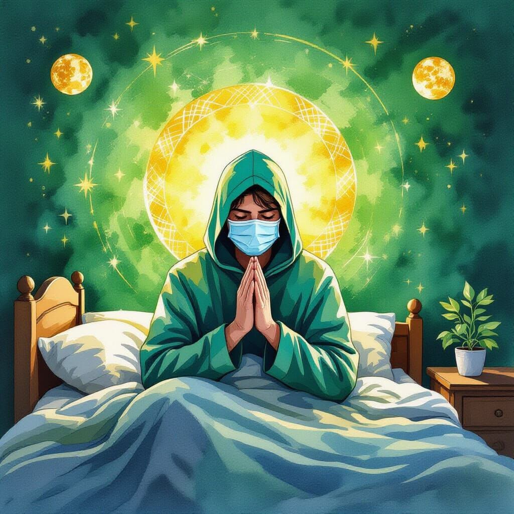 Anonymous Figure Praying for Gratitude in Green Energy