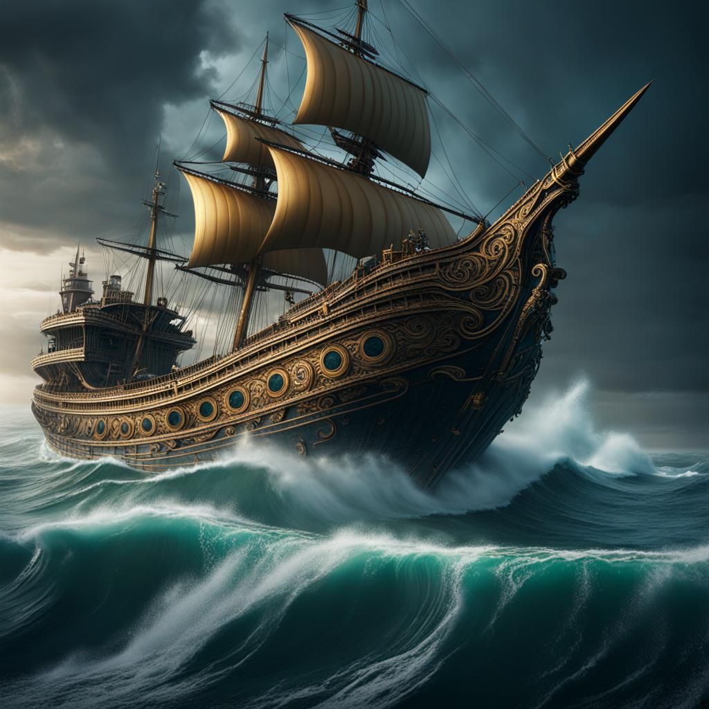 Leviathan in Stormy Sea with Coffee: Fantasy Art