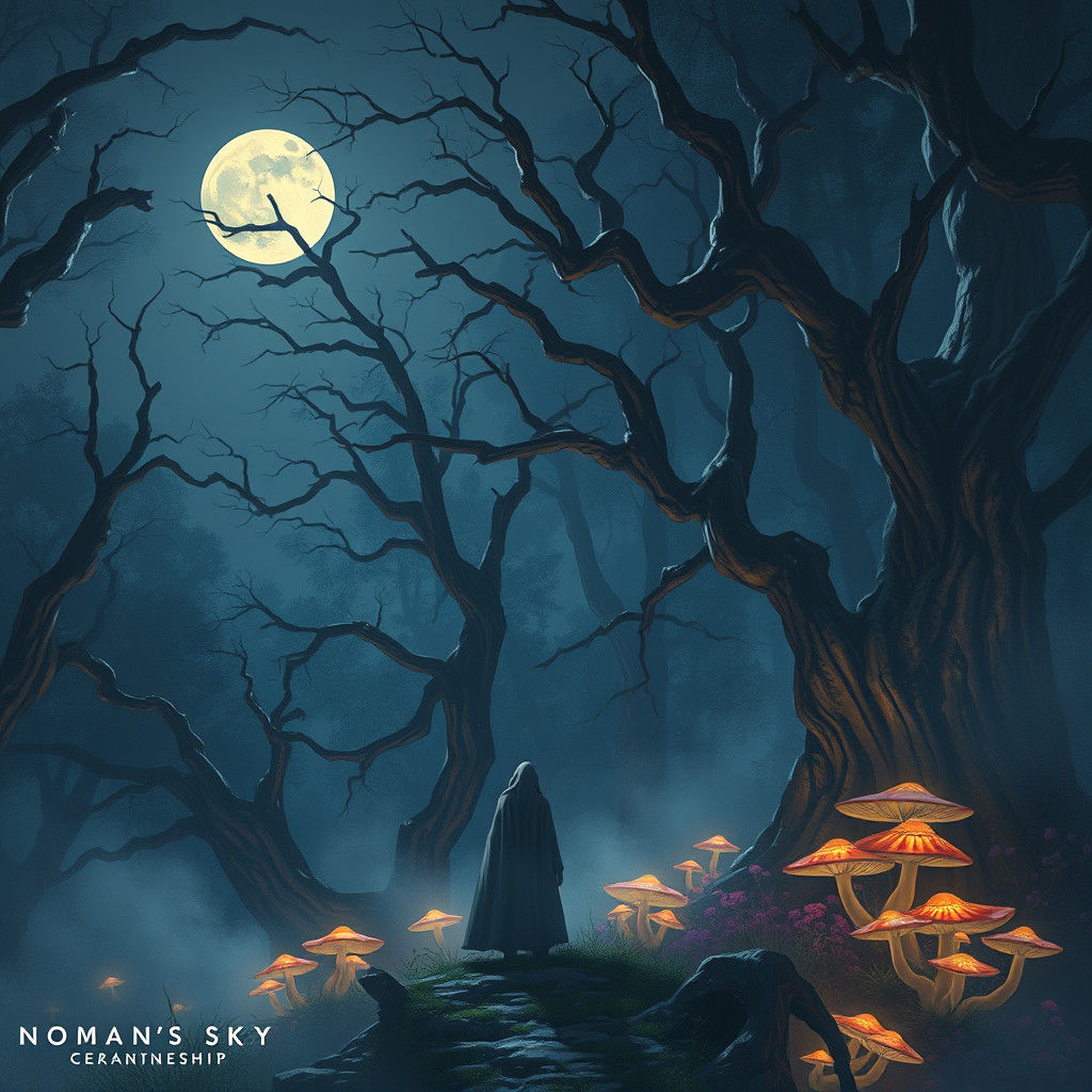 Mystical Moonlit Forest Scene in Dreamlike Style