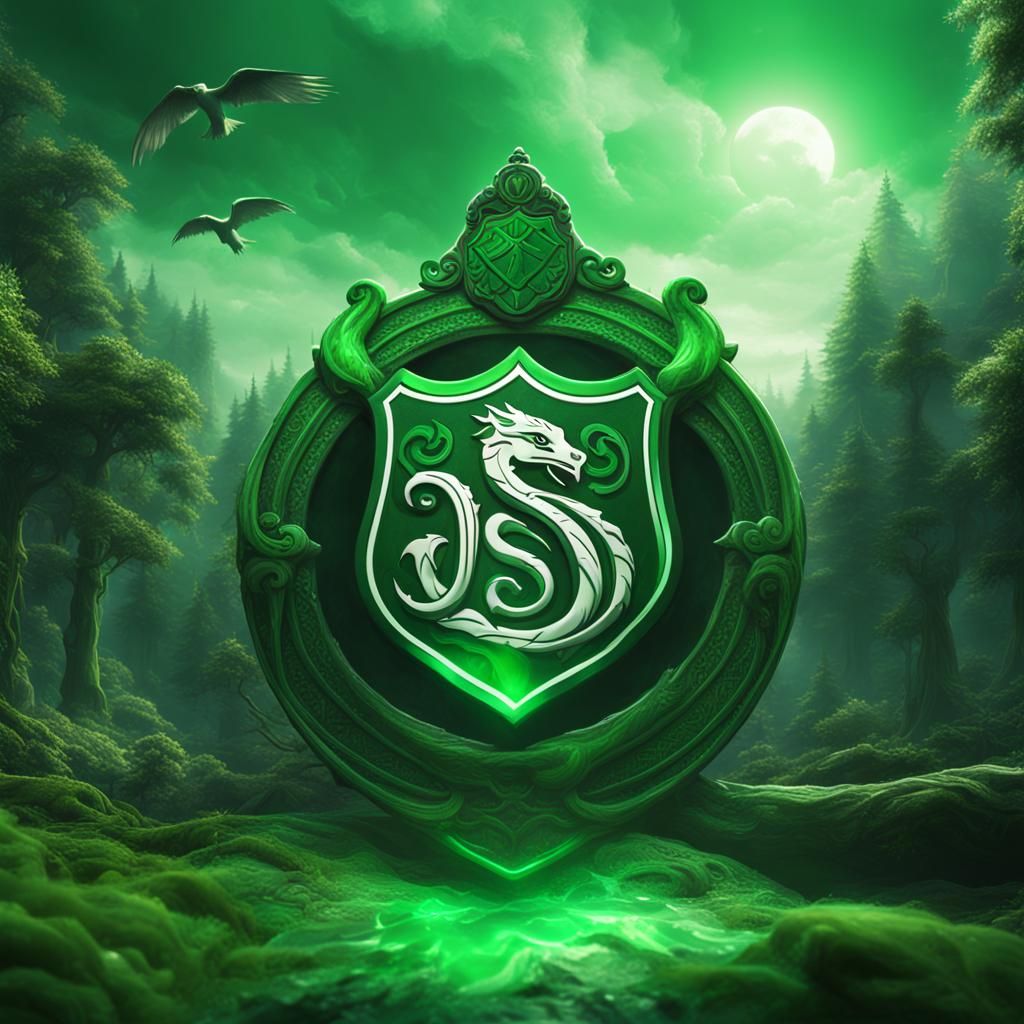 Slytherin Logo with Green Aura, Detailed Matte Painting