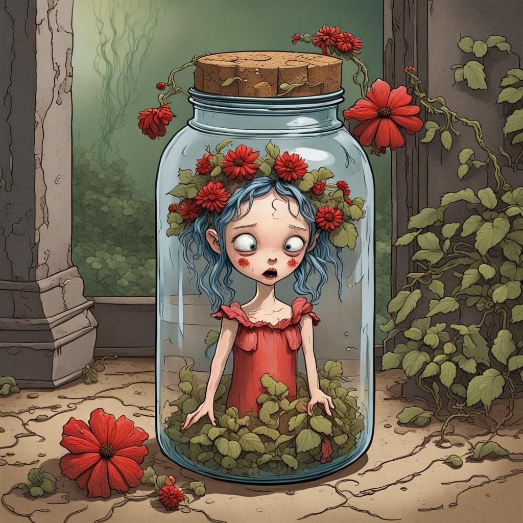 Cartoon Fairy Trapped in Antique Jar: Matte Painting