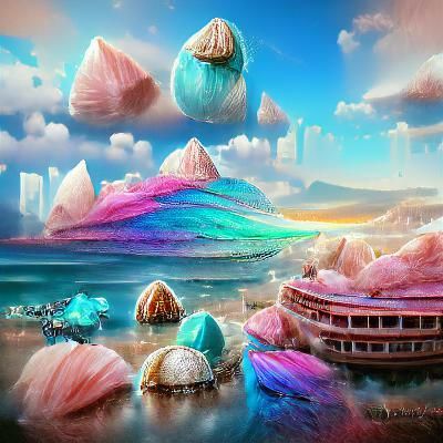Cotton Candy Seascape in Sci-Fi Fantasy Style