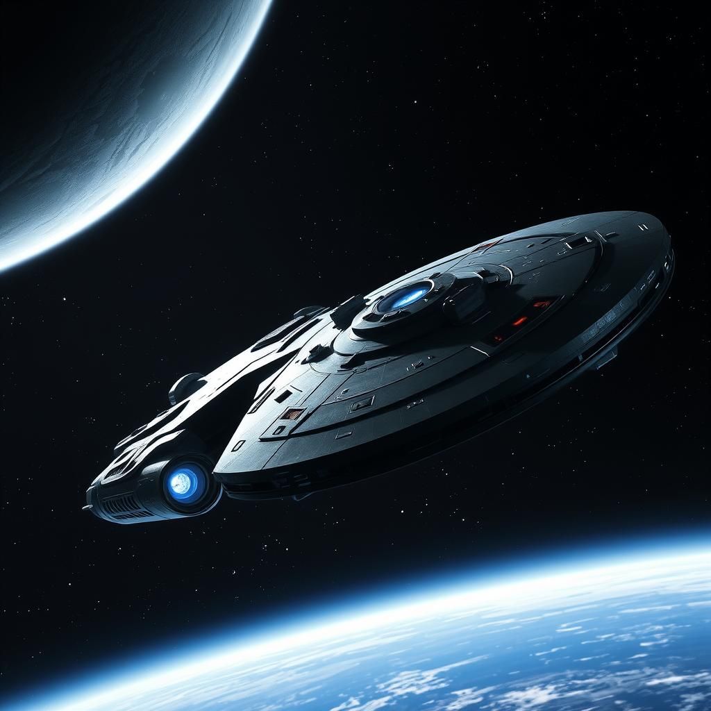 Science fiction starship in deep space.