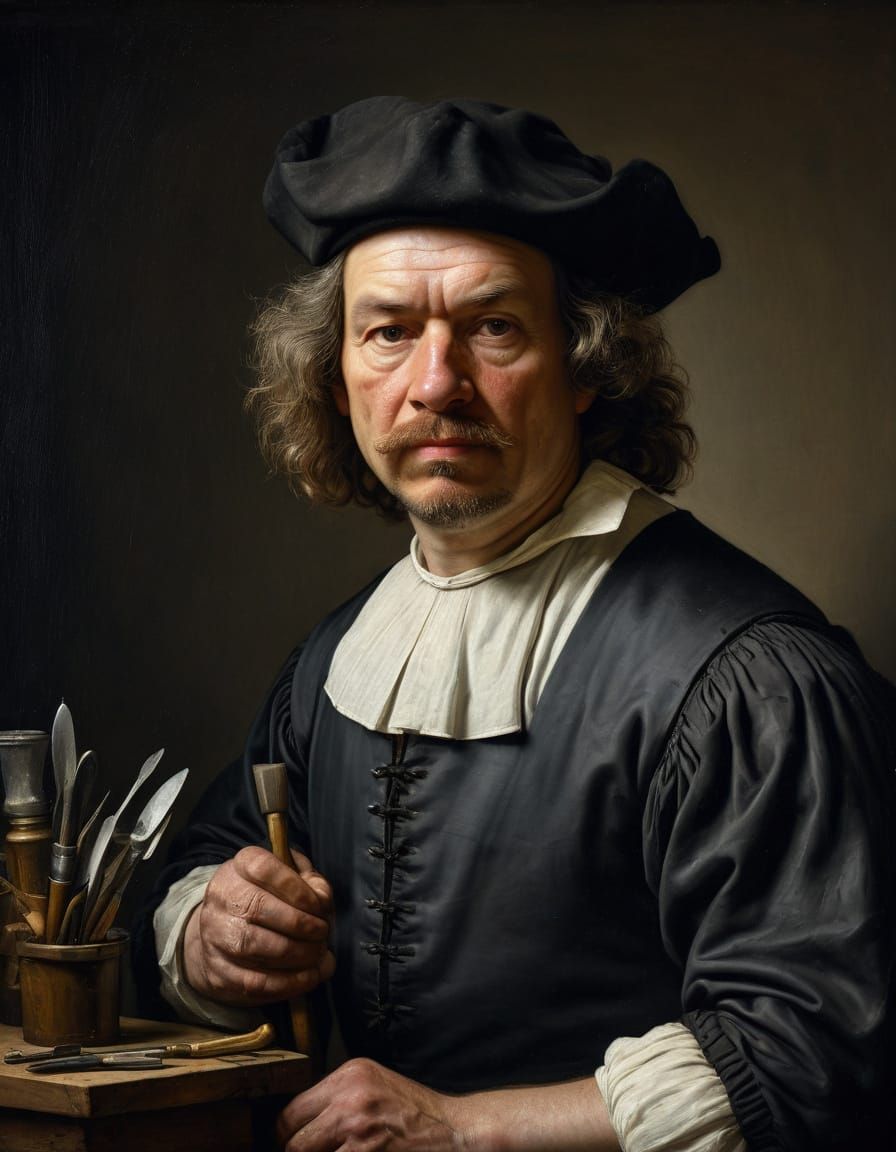 17th Century Dutch Glazier Portrait in Old Master Style