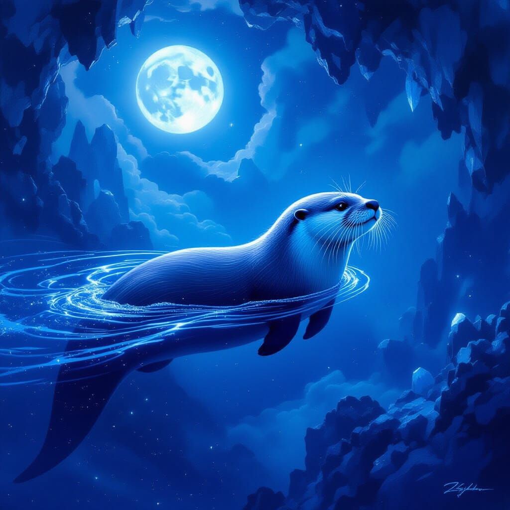 Ethereal Moonlight Otter in Cosmic Ocean