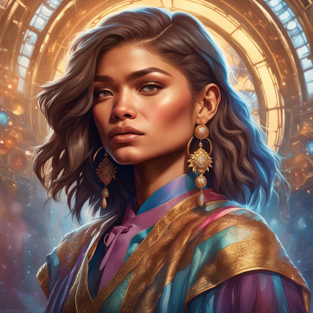 Zendaya Portrait in Hyperdetailed Art Nouveau Style