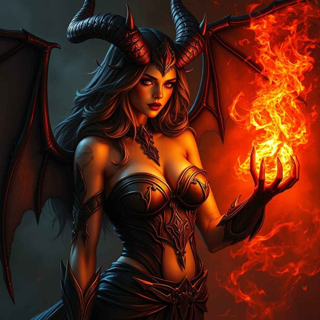 Sultry Demon Goddess in Dark Fantasy Style