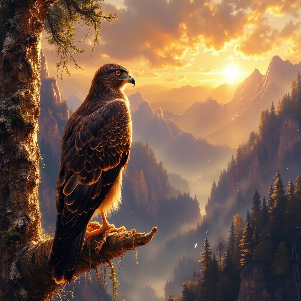 Majestic Falcon in Golden Hour Mountain Light