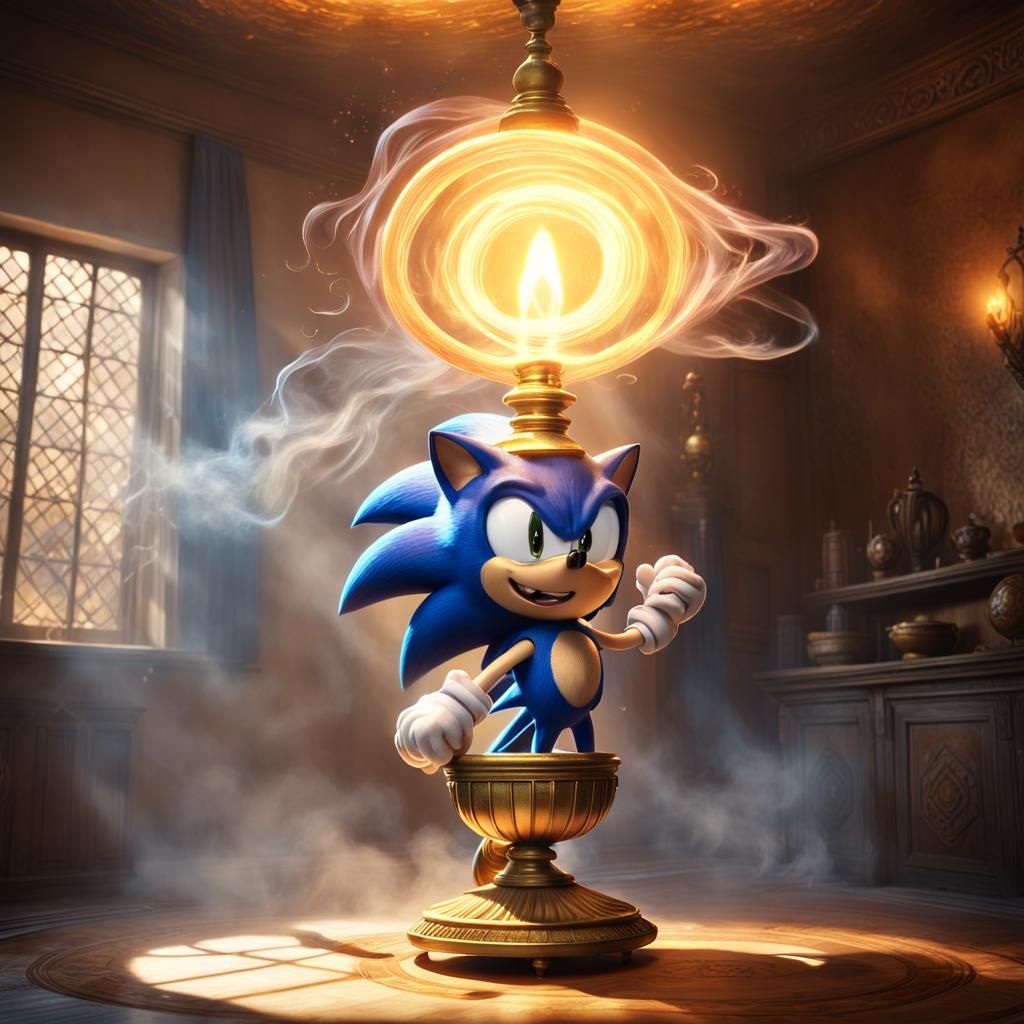 Sonic and Majin Emerge from Lamp: Fantasy Art