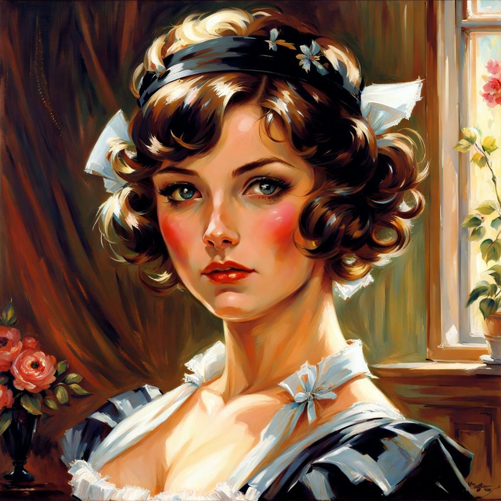 Beautiful French Maid in 1920s Style
