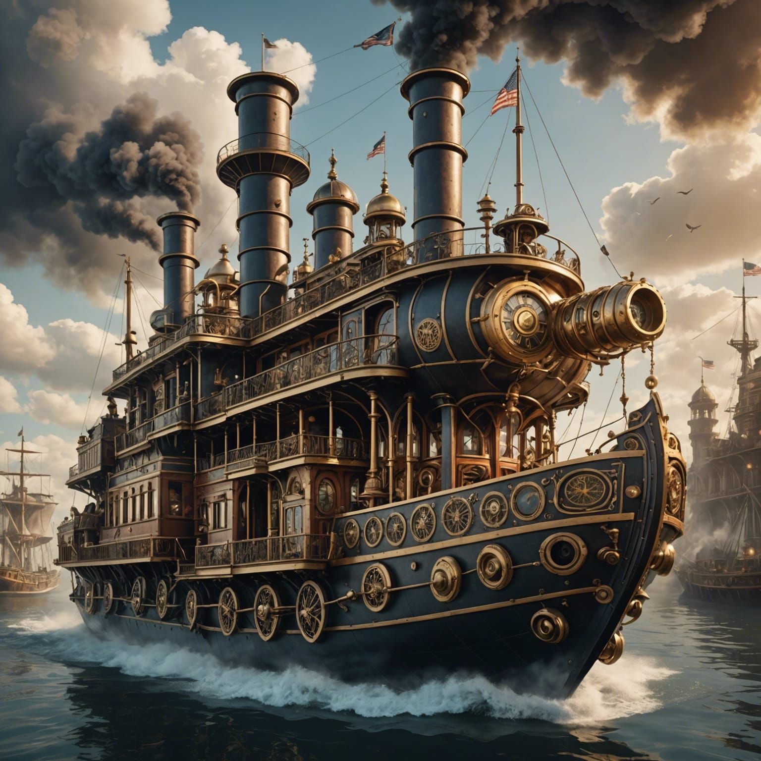 Steampunk Boat with Victorian-Era Aesthetics