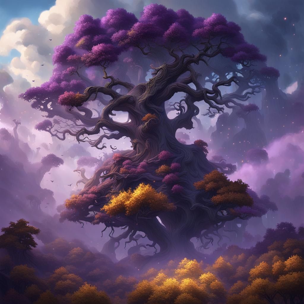 Tree in Clouds: Dark Fantasy Concept Art
