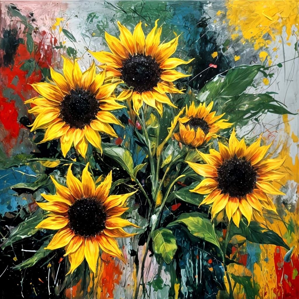 Abstract Expressionism Sunflower Painting in Vivid Colors