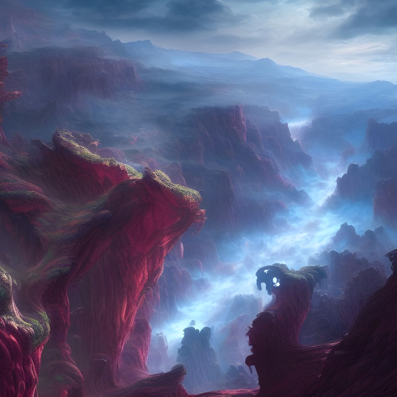 Epic Bone Canyon Panorama in Digital Sci-Fi Style