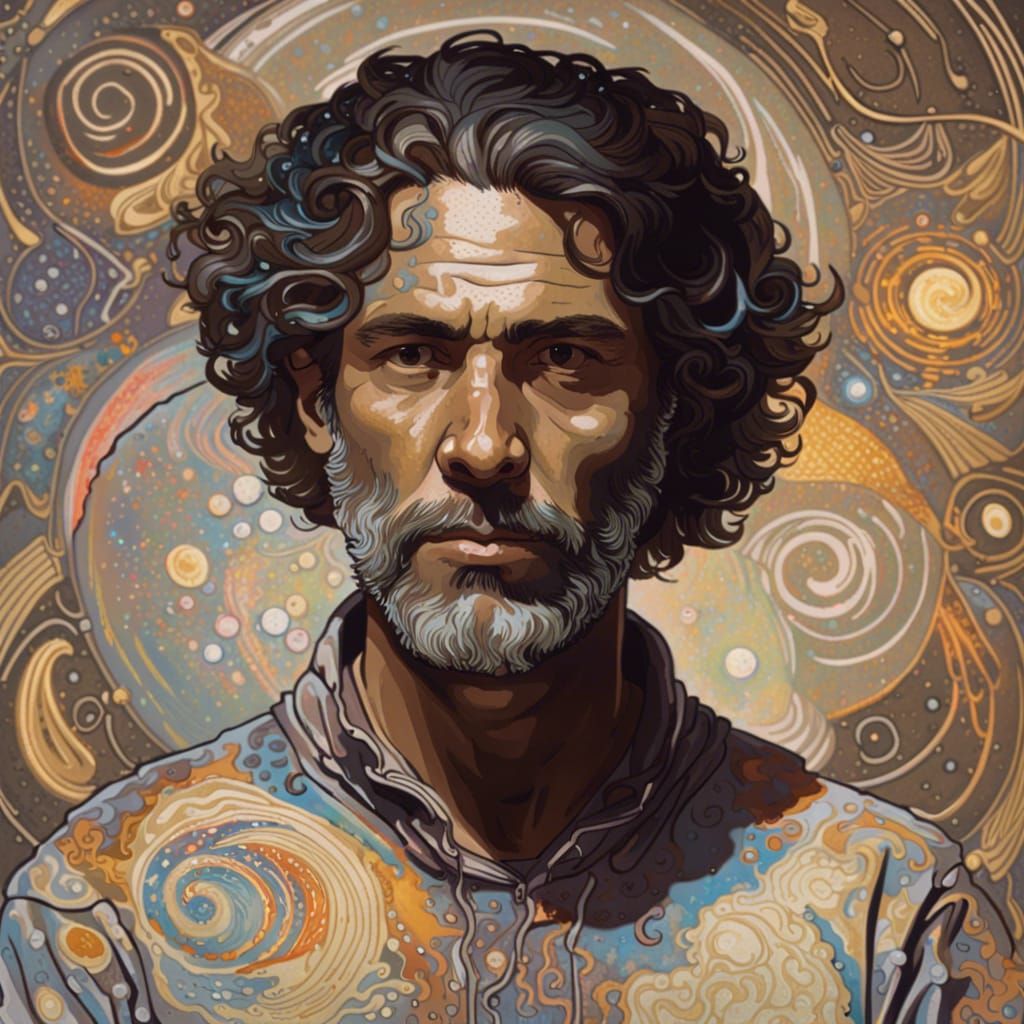 Man in NASA Shirt, Art Nouveau Galactic Portrait