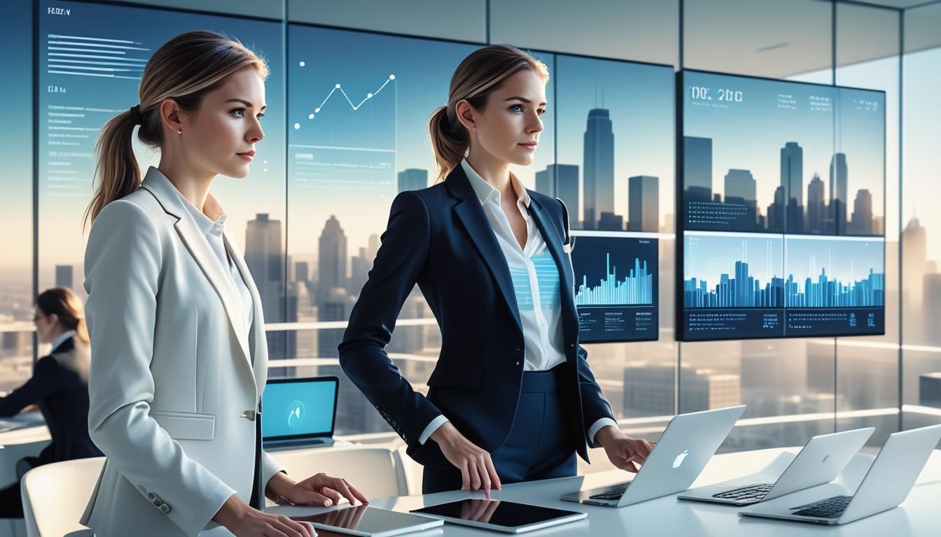 Businesswoman in Modern Office: Contemporary Digital Art