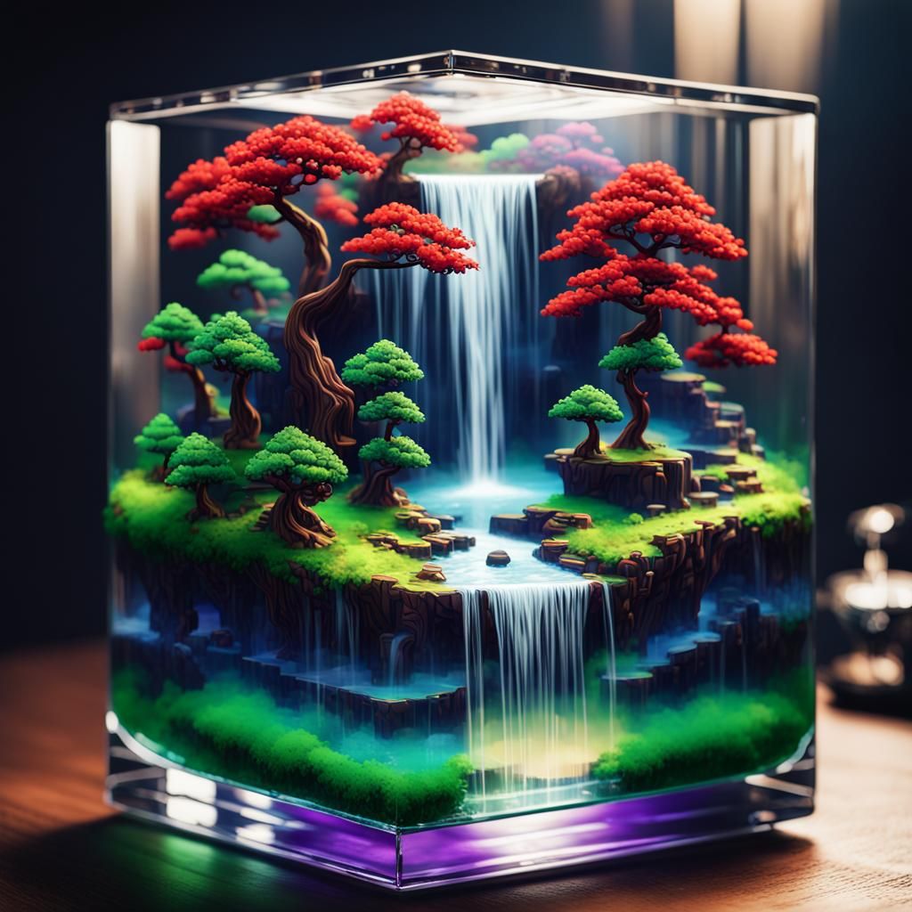 8-bit Bonsai Waterfall Glass Pendant