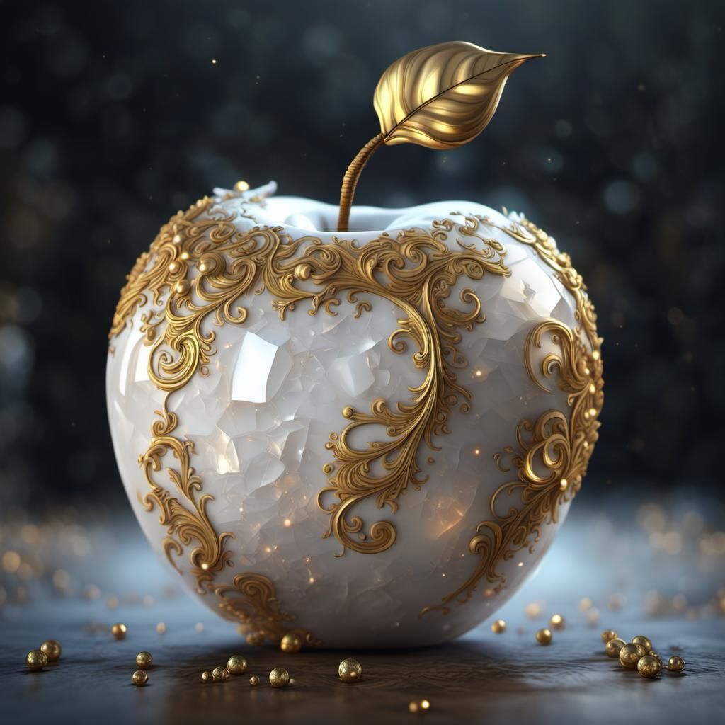 Quartz Apple with Golden Ornaments: Detailed Matte Painting
