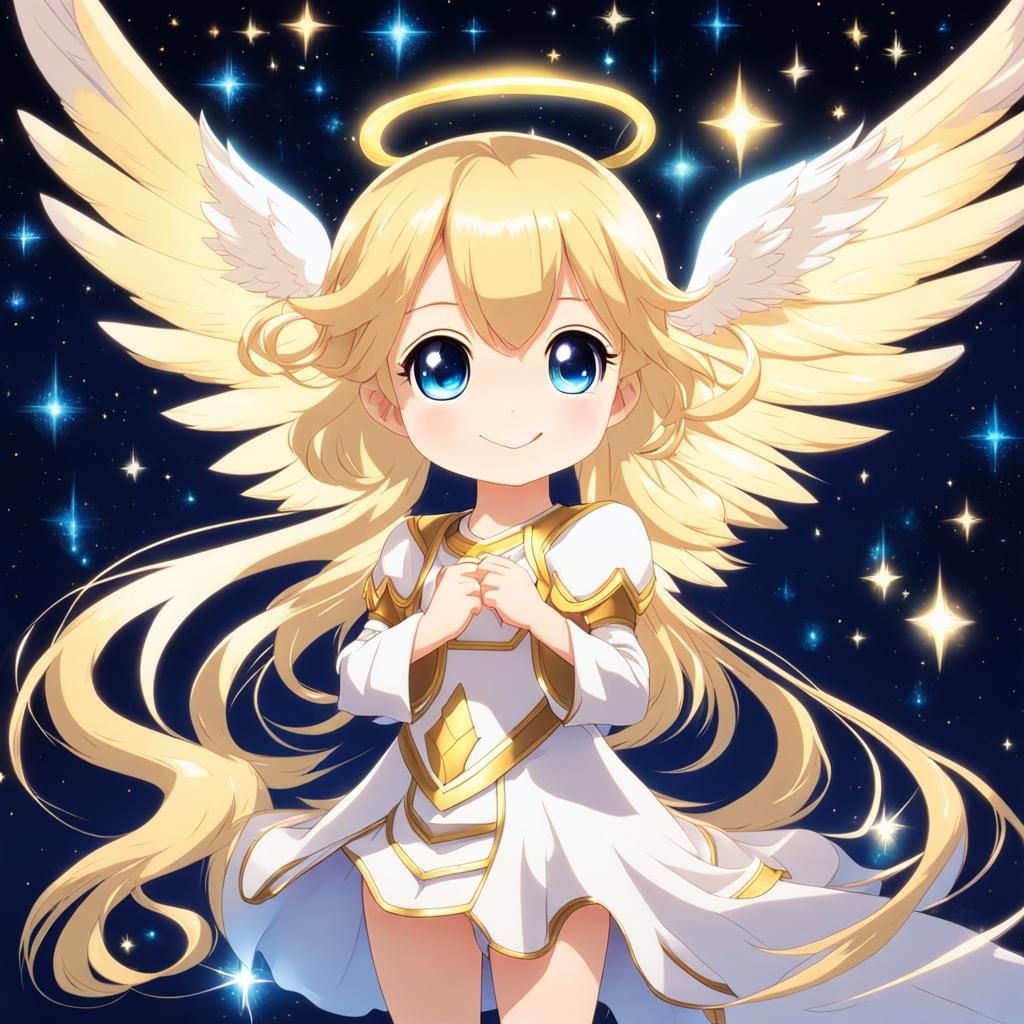 Chibi Angel Girl in Dreamcore Auroracore Style