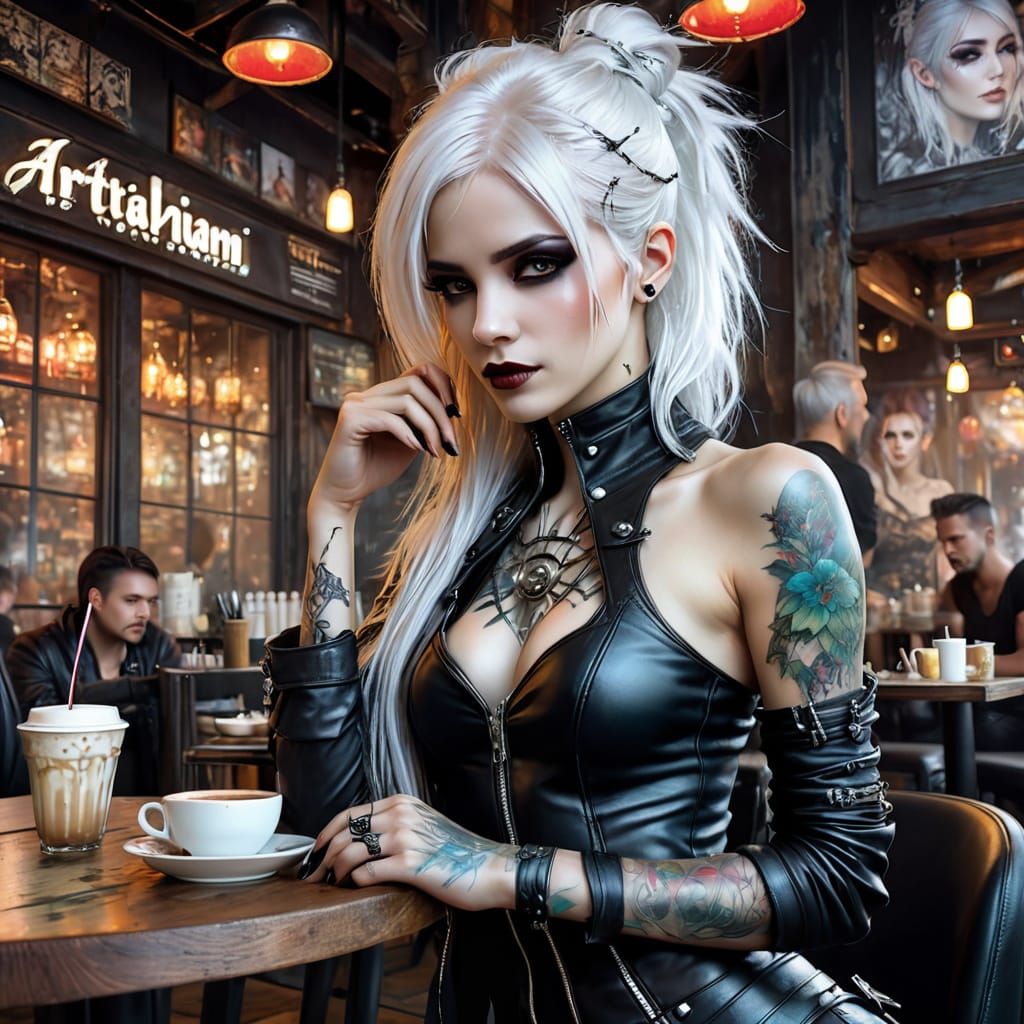 Gothic Beauty in Cafe: Fairytale Anime Style
