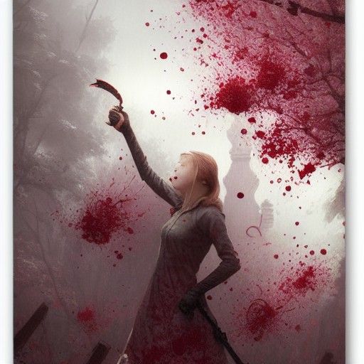 Sinister Blood-Covered Cherry Blossom Illustration