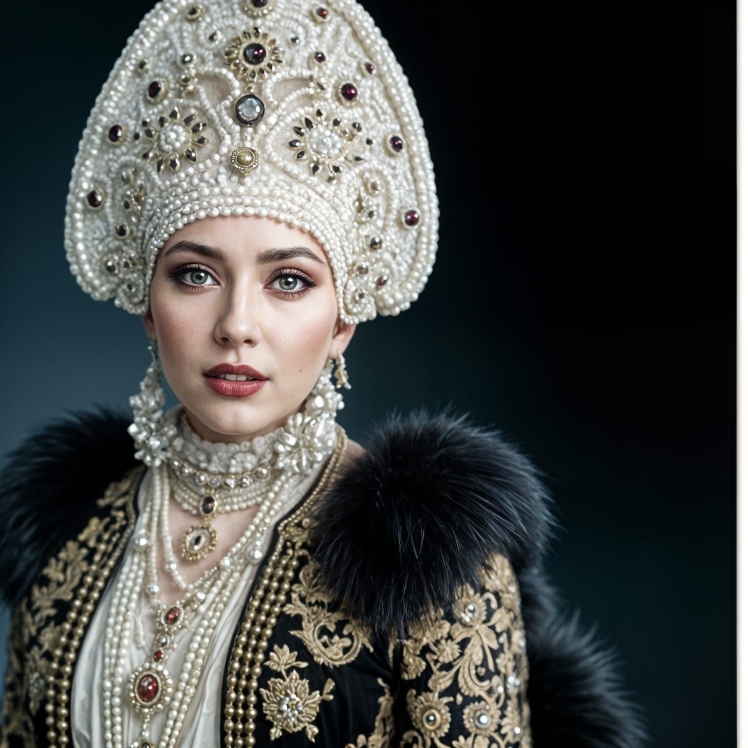 Woman in Kokoshnik and Sarafan Dress
